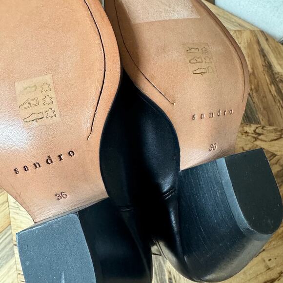 Sandro Quilted Leather Tall Cowboy Boots in Black - Picture 7 of 9